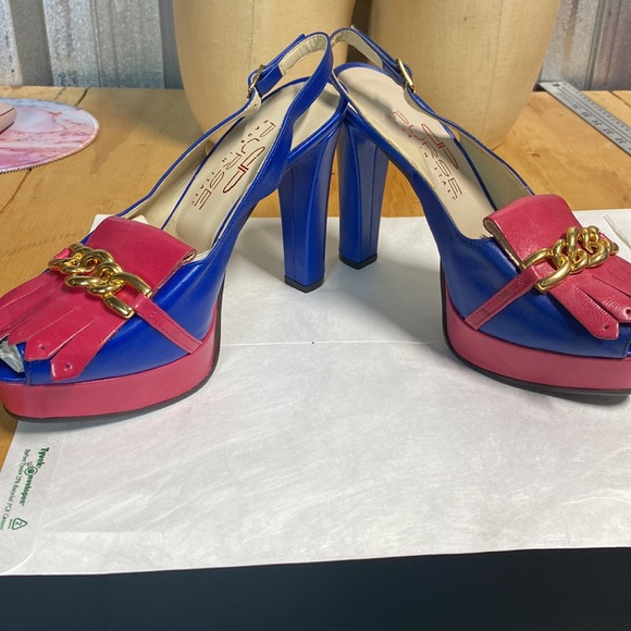 RARE DP PURSE MADE IN ITALY PLATFORM SLING BACK HEELS SIZE 38 - Picture 2 of 13